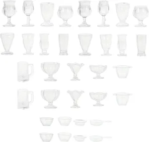 34pcs Miniature Cups 1/17 Dollhouse Miniature Wine Glass Drink Cups Set Miniature Ice Cream Cup Drinking Glasses Dollhouse Kitchen Accessories