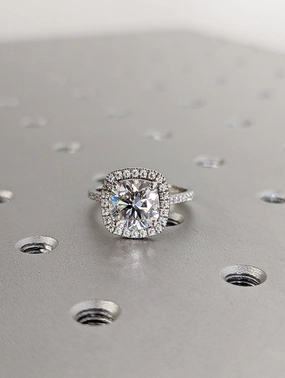 3 Carat Cushion Cut Halo Moissanite Engagement Ring 14k White Gold, Genuine ISRAEL Hallmark Wedding Ring Moissanite Halo