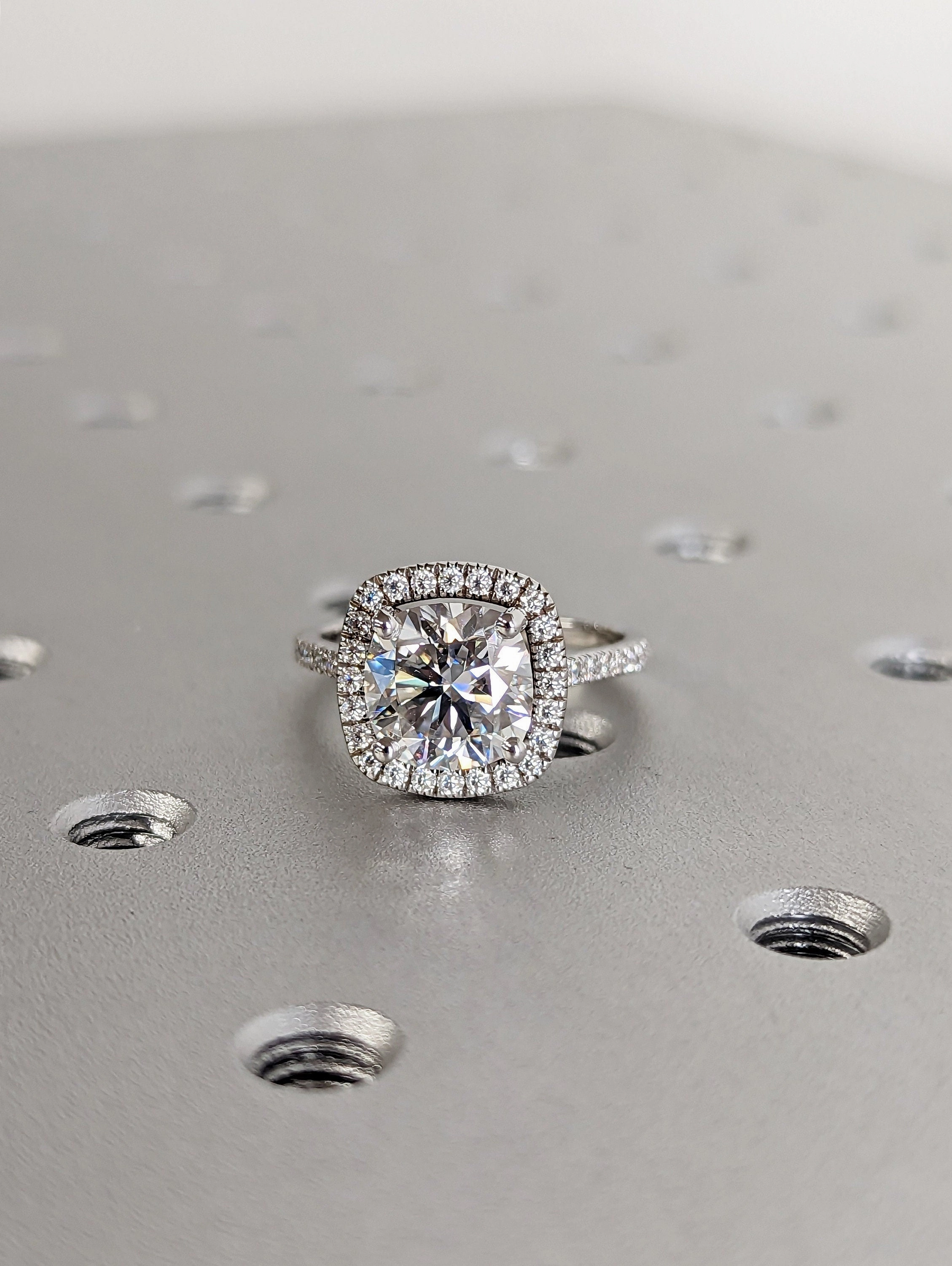 3 Carat Cushion Cut Halo Moissanite Engagement Ring 14k White Gold, Genuine ISRAEL Hallmark Wedding Ring Moissanite Halo