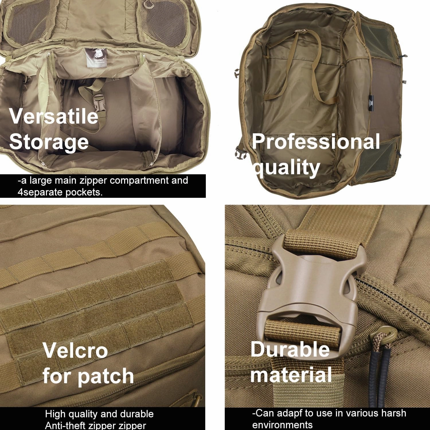 3 In 1 Tactical 85L Military Backpack Travel Duffle Bag for Weekender Gym Workout Deployment