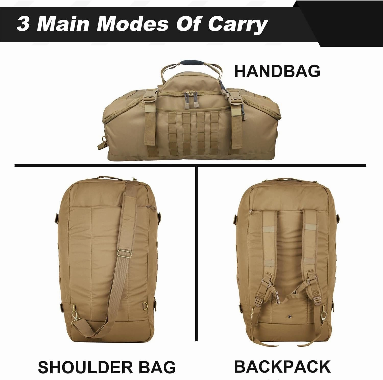 3 In 1 Tactical 85L Military Backpack Travel Duffle Bag for Weekender Gym Workout Deployment