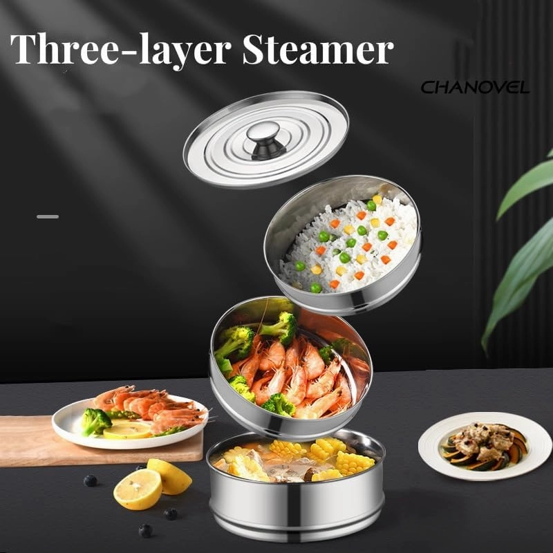 3 Tier Stackable Stainless Steel Insert Pans with Cooking Chip Portable Steamer Cooker with Basket Stand for 6QT Instant Pot Accessories Pot-in-Pot Cookware for Kitchen
