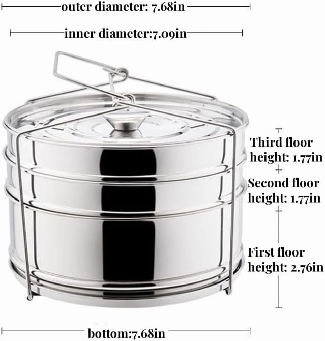 3 Tier Stackable Stainless Steel Insert Pans with Cooking Chip Portable Steamer Cooker with Basket Stand for 6QT Instant Pot Accessories Pot-in-Pot Cookware for Kitchen