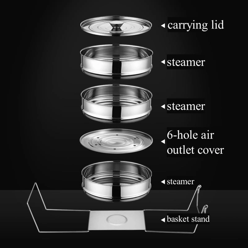 3 Tier Stackable Stainless Steel Insert Pans with Cooking Chip Portable Steamer Cooker with Basket Stand for 6QT Instant Pot Accessories Pot-in-Pot Cookware for Kitchen