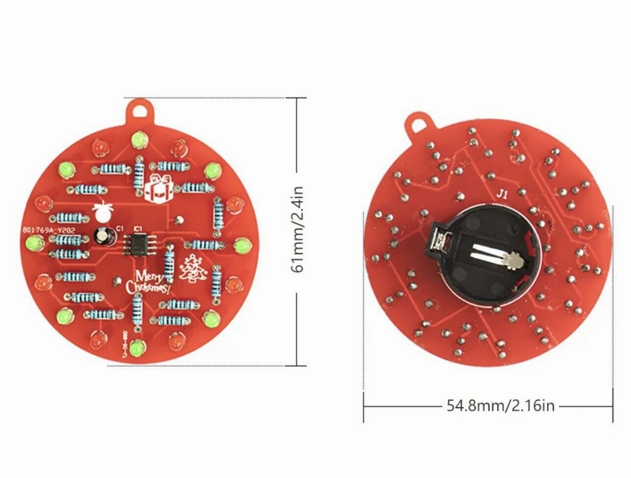 3 X NE555 LED Christmas Tree Bauble Soldering DIY Kit Red-Green LED Inc CR2032
