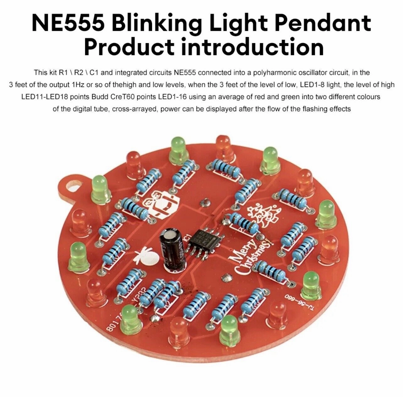 3 X NE555 LED Christmas Tree Bauble Soldering DIY Kit Red-Green LED Inc CR2032