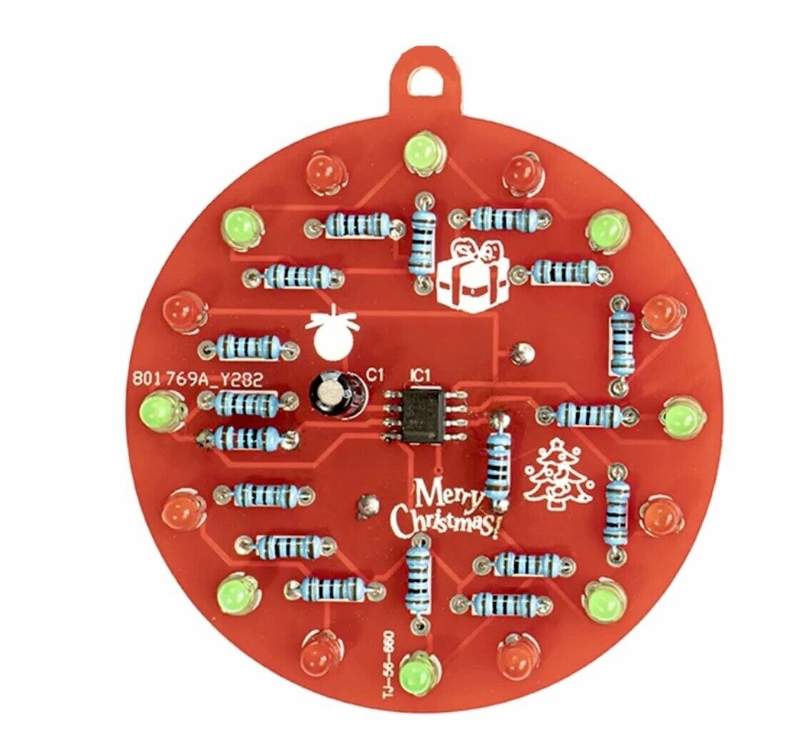 3 X NE555 LED Christmas Tree Bauble Soldering DIY Kit Red-Green LED Inc CR2032