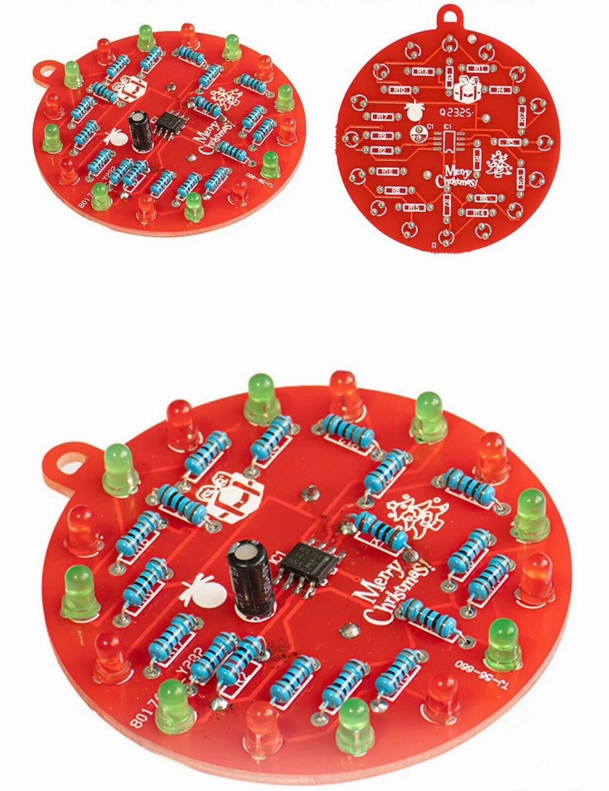 3 X NE555 LED Christmas Tree Bauble Soldering DIY Kit Red-Green LED Inc CR2032