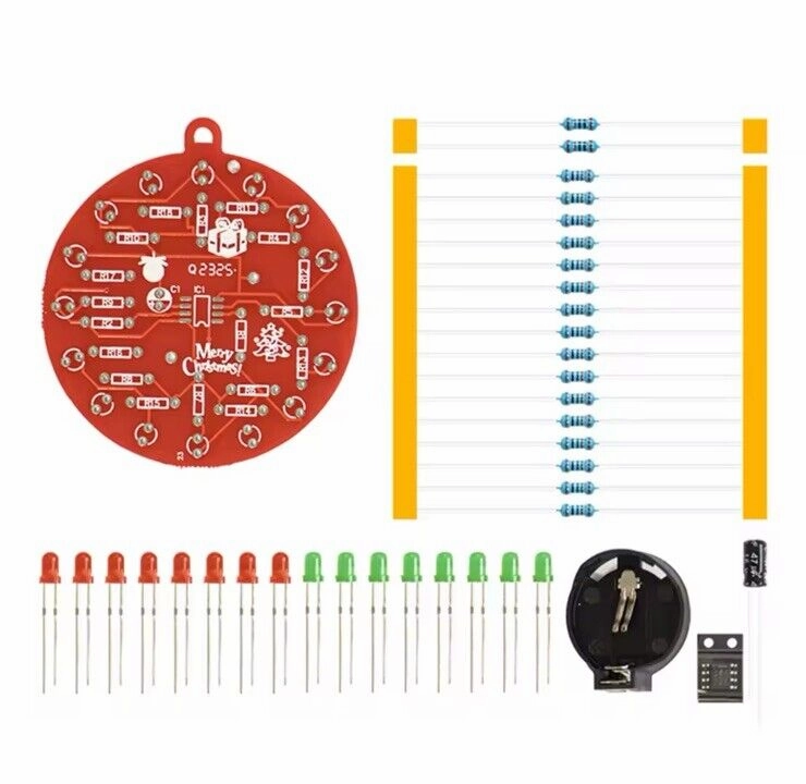 3 X NE555 LED Christmas Tree Bauble Soldering DIY Kit Red-Green LED Inc CR2032