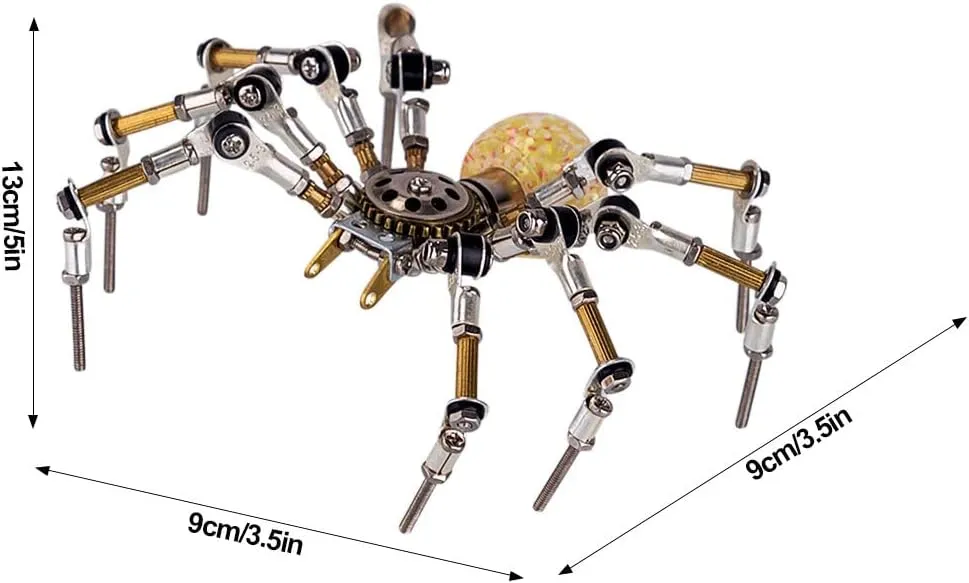 3D Metal Puzzle for Adults, 270 PCS DIY Assemble Steampunk Spider Model with 2CM Glowing Crystal Ball, Creative Decorations for Home or Office