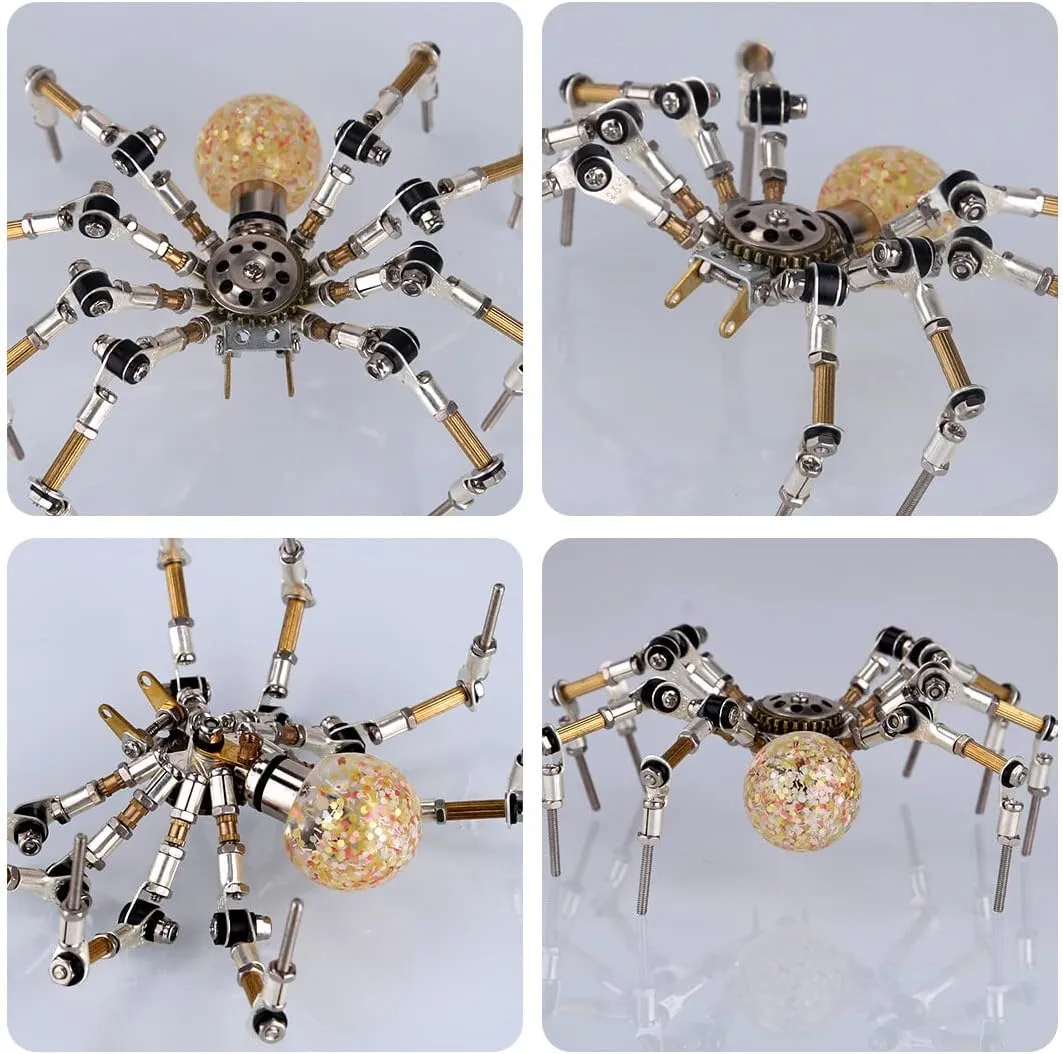 3D Metal Puzzle for Adults, 270 PCS DIY Assemble Steampunk Spider Model with 2CM Glowing Crystal Ball, Creative Decorations for Home or Office