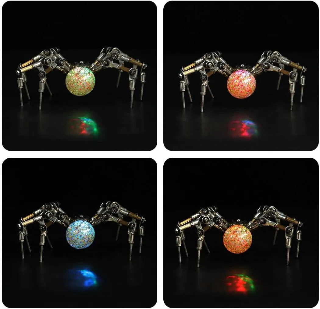 3D Metal Puzzle for Adults, 270 PCS DIY Assemble Steampunk Spider Model with 2CM Glowing Crystal Ball, Creative Decorations for Home or Office