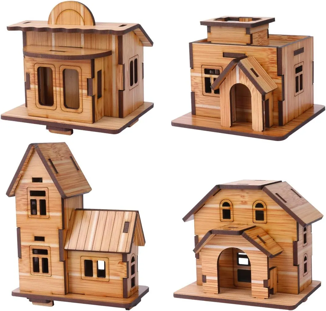 3D Wooden Puzzle, Mini DIY Model House Kit Educational Toys Jigsaw Puzzles Gift for Children and Adult