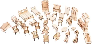 3D Wooden Puzzle Mini Furnitures Set, 3D DIY Puzzle 34PCS Mini House Furnitures Set and Room Accessories,185PCS Wooden Kit Puzzle Gifts