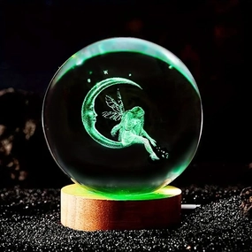 3D Moon & Fairy Crystal Ball Night Light – Multicolor USB Powered Night Lamp