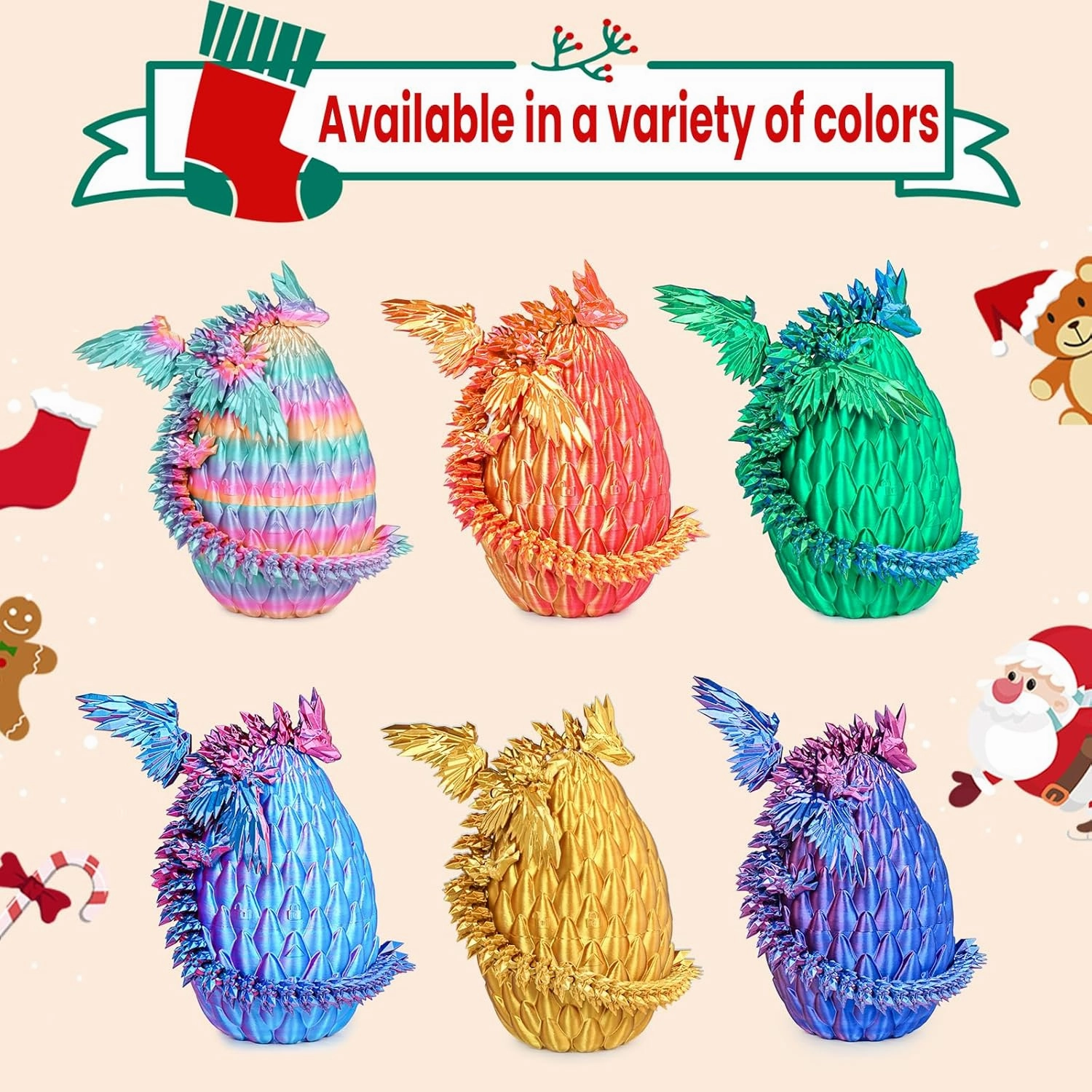 3D Printed Dragon Eggs with Articulated Fly Dragon Inside, Collectible Figurines Fidget Toy for Adults Kids Birthday Easter Christmas White Elephant Gifts for Friends Colleagues(Gold, M size)