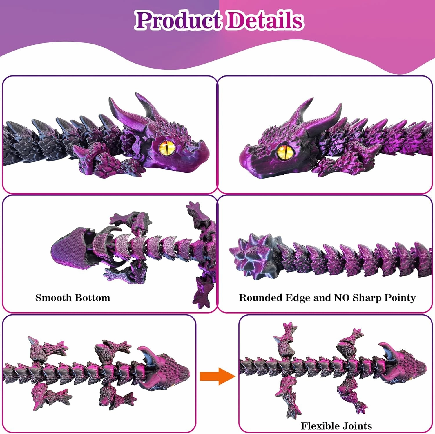 3D Printed Dragon Eggs with Dragon Inside, Large Articulated Dragon Toys with Eyes, Animal Fidget Toy Easter Surprise Eggs Home Decor Executive Desk Toy, Easter Gift for Kids (Purple Black)