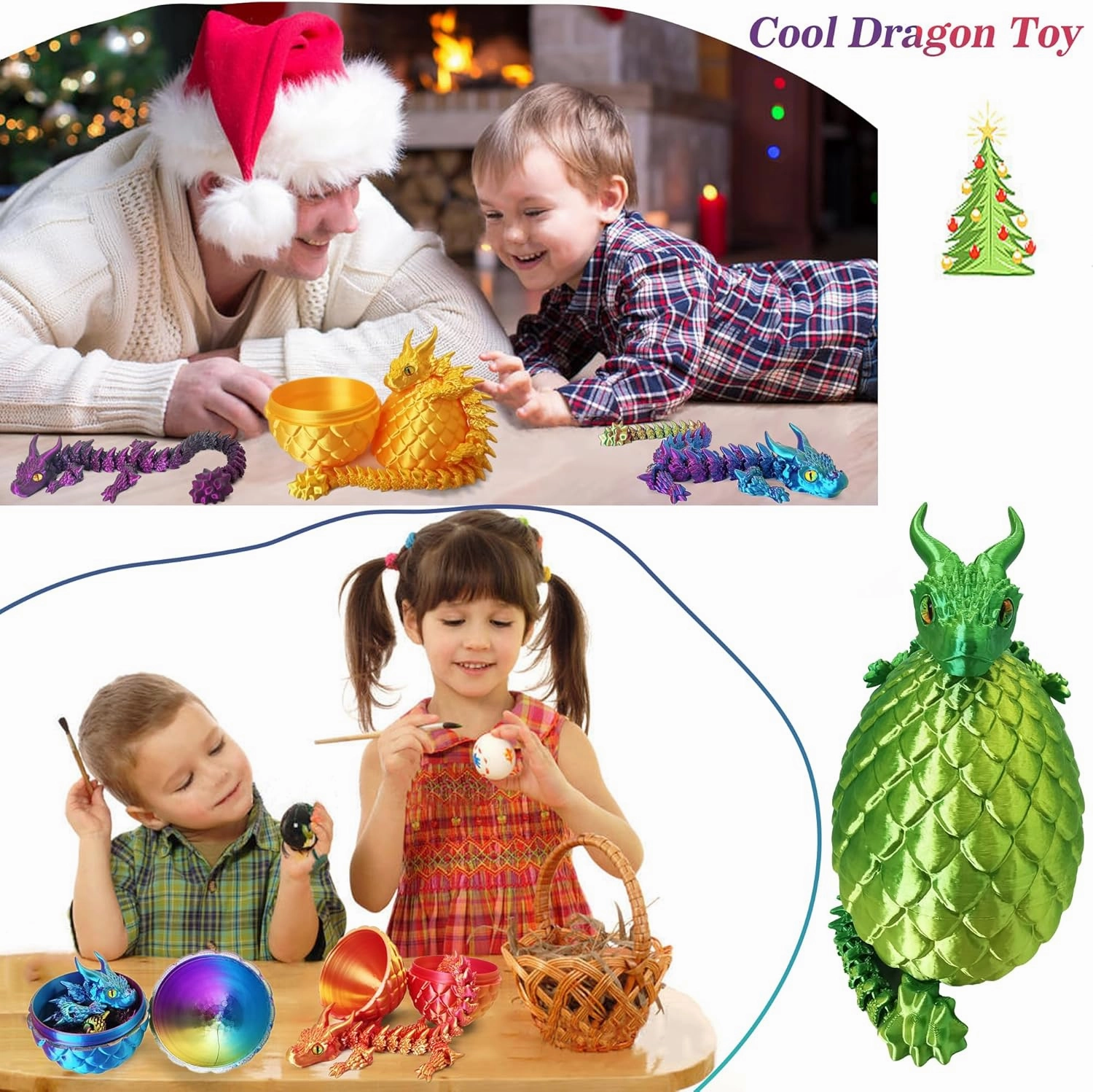 3D Printed Dragon Eggs with Dragon Inside, Large Articulated Dragon Toys with Eyes, Animal Fidget Toy Easter Surprise Eggs Home Decor Executive Desk Toy, Easter Gift for Kids (Purple Black)
