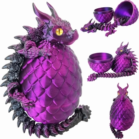 3D Printed Dragon Eggs with Dragon Inside, Large Articulated Dragon Toys with Eyes, Animal Fidget Toy Easter Surprise Eggs Home Decor Executive Desk Toy, Easter Gift for Kids (Purple Black)
