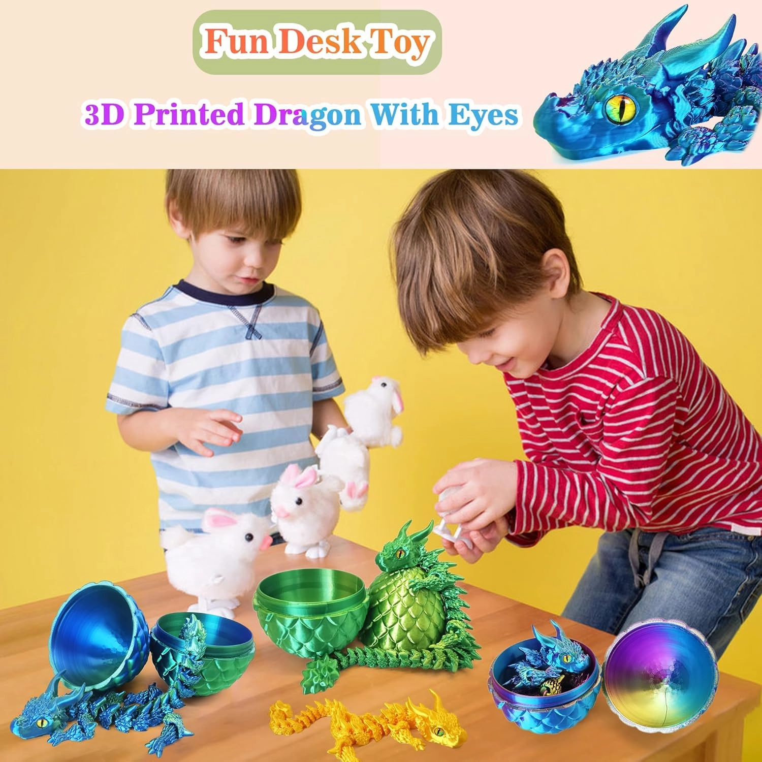 3D Printed Dragon Eggs with Dragon Inside, Large Articulated Dragon Toys with Eyes, Animal Fidget Toy Easter Surprise Eggs Home Decor Executive Desk Toy, Easter Gift for Kids (Purple Black)