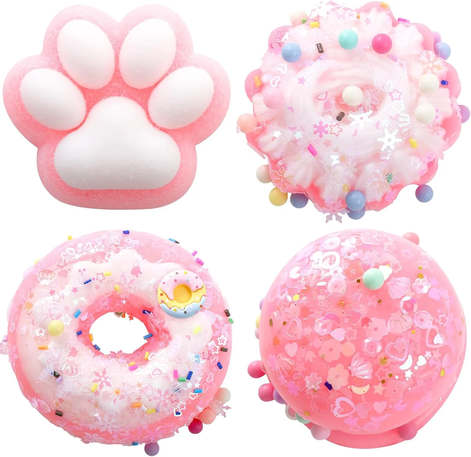 4 Pcs Taba Squeeze Toys Kawaii Squi shies Sensory Toys Pinch Toys Cute Donut Mochi Toys for Party Favors, Gifts for Adults Kids (Cute Style)