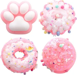 4 Pcs Taba Squeeze Toys Kawaii Squi shies Sensory Toys Pinch Toys Cute Donut Mochi Toys for Party Favors, Gifts for Adults Kids (Cute Style)