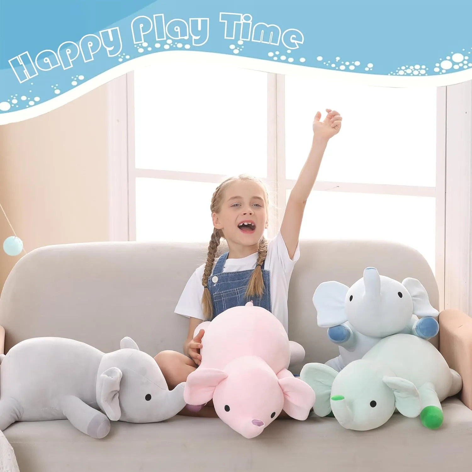 4.2lbs Elephant Weighted Stuffed Animals 24in, Weighted Elephant, Cuddle Comfort Plush Toy Gifts for Adults, Kids, Girls and Boys(Blue)