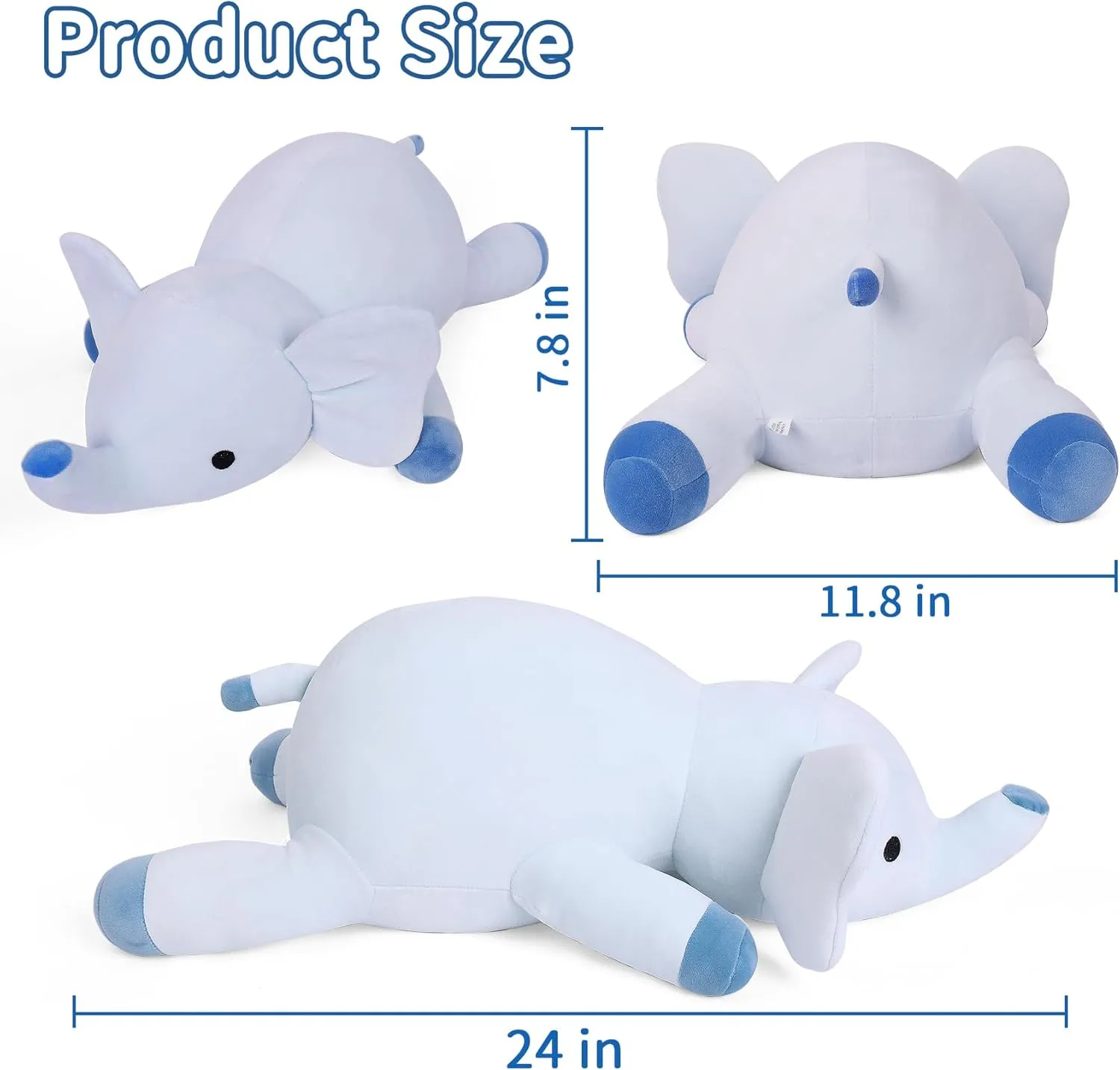 4.2lbs Elephant Weighted Stuffed Animals 24in, Weighted Elephant, Cuddle Comfort Plush Toy Gifts for Adults, Kids, Girls and Boys(Blue)