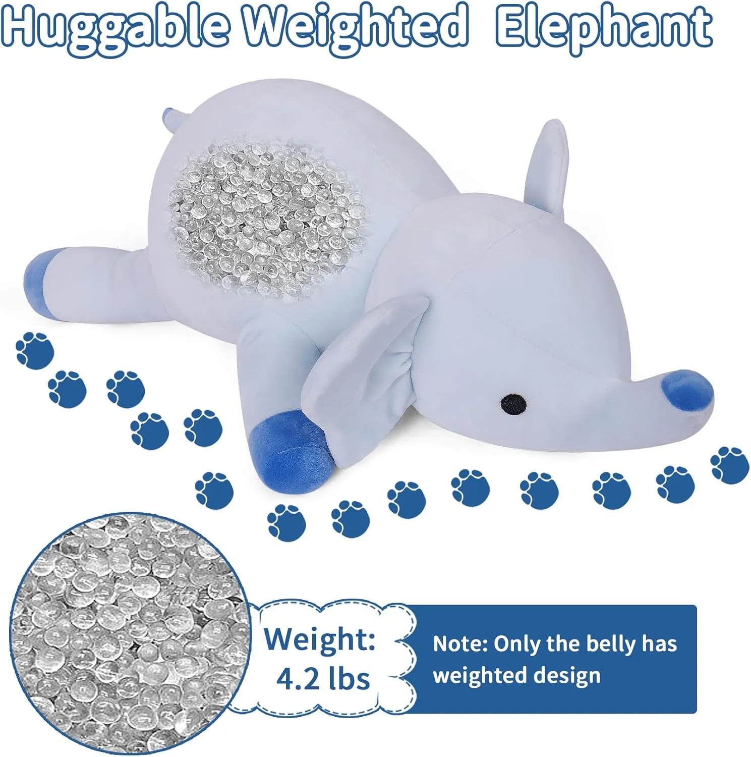 4.2lbs Elephant Weighted Stuffed Animals 24in, Weighted Elephant, Cuddle Comfort Plush Toy Gifts for Adults, Kids, Girls and Boys(Blue)