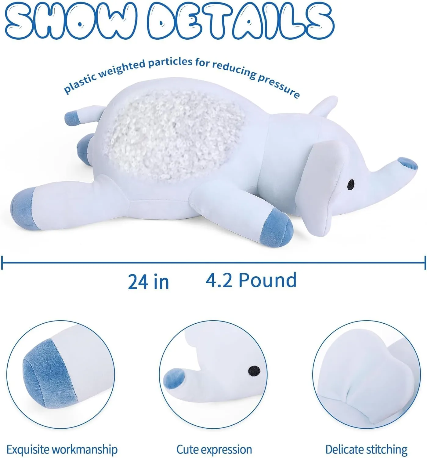 4.2lbs Elephant Weighted Stuffed Animals, 24in Weighted Elephant, Cuddle Comfort Plush Toy Gifts for Adults, Kids, Girls and Boys(Elephant)