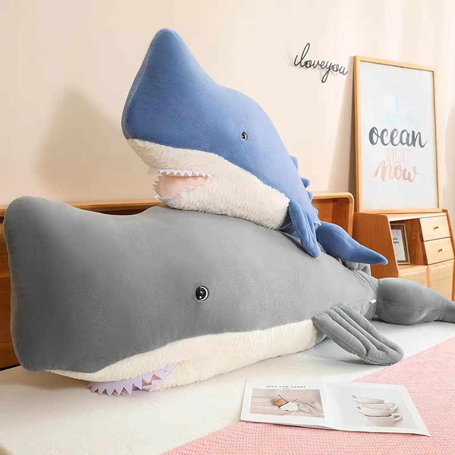 44 Inch Whale Stuffed Animal, Whale Shark Plush Toy, Marine Animal Fish Decorations, Plush Whales Pillow, Perfect Stress Relief Gift for Women and Children! (Gray,44Inch)