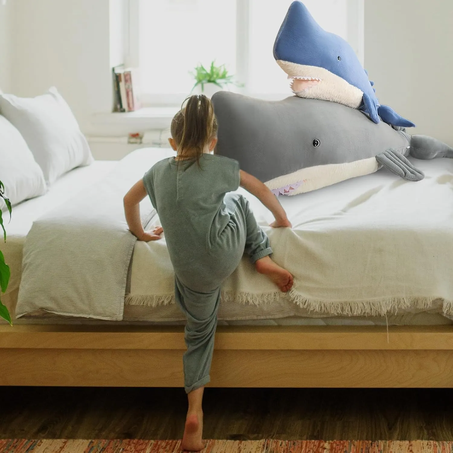 44 Inch Whale Stuffed Animal, Whale Shark Plush Toy, Marine Animal Fish Decorations, Plush Whales Pillow, Perfect Stress Relief Gift for Women and Children! (Gray,44Inch)