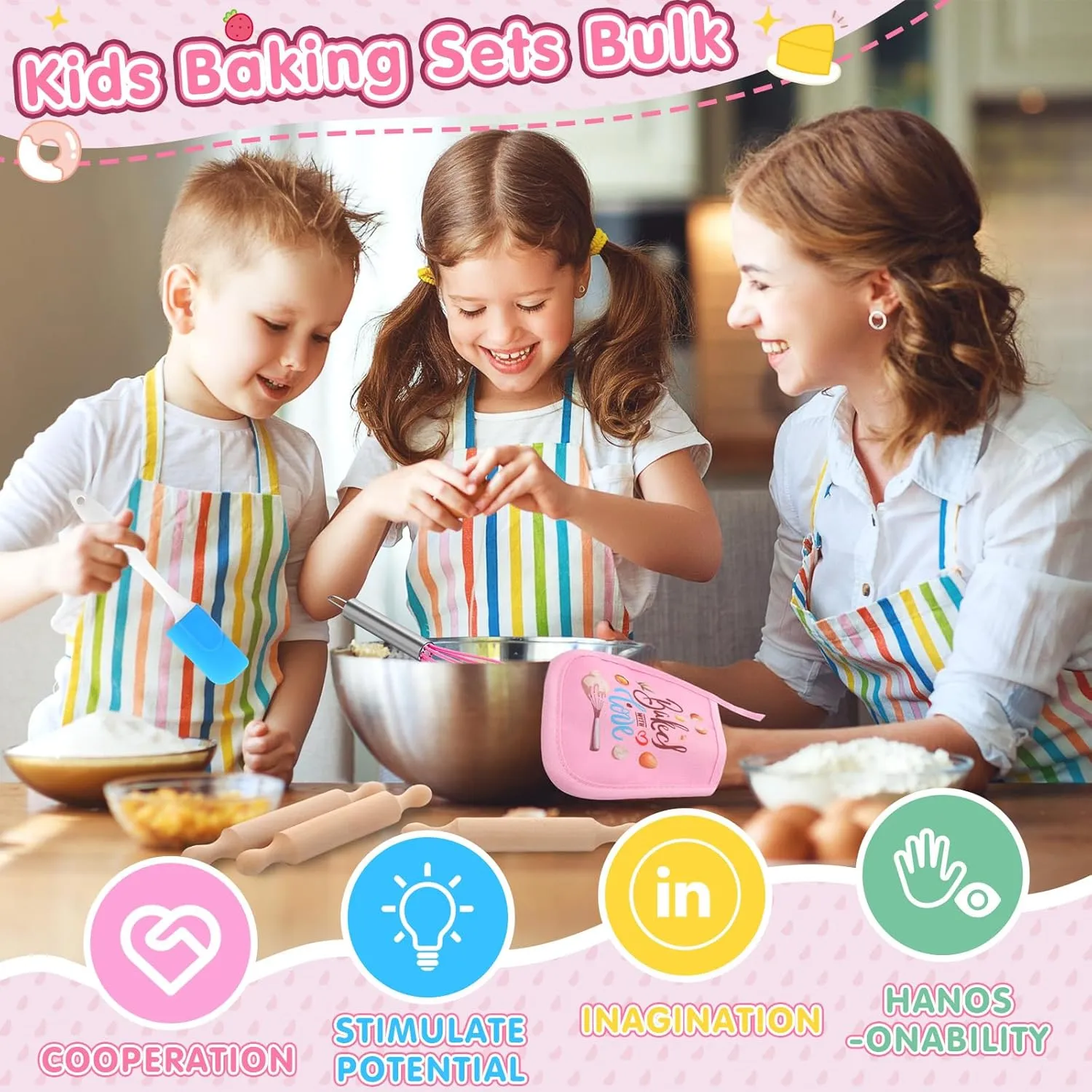 48 Pcs Kids Baking Supplies for Real Cooking Games Prize Party Favors, Valentines Gifts for Kids, Baking Cooking Birthday Party for Boys Girls Toddlers (Small)