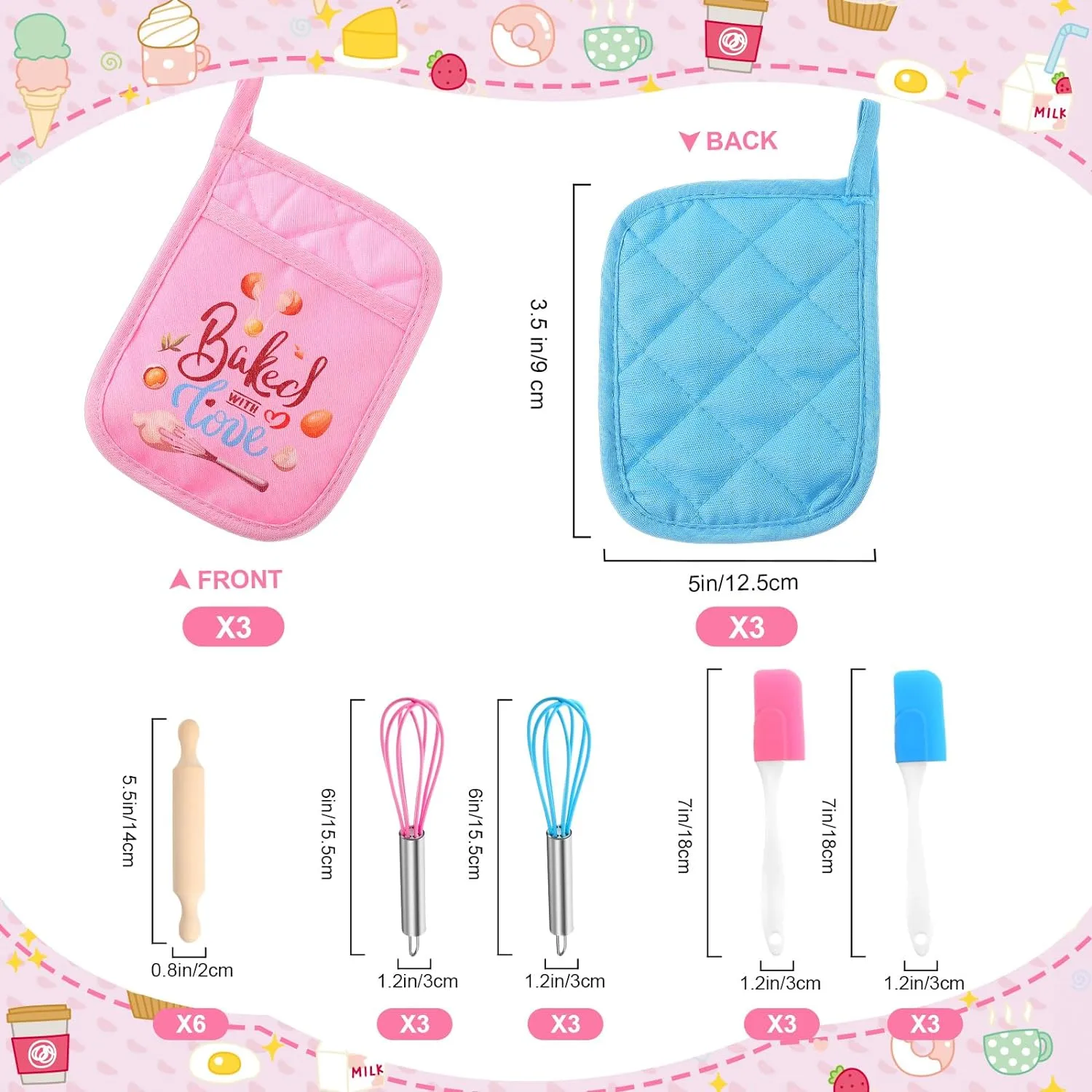 48 Pcs Kids Baking Supplies for Real Cooking Games Prize Party Favors, Valentines Gifts for Kids, Baking Cooking Birthday Party for Boys Girls Toddlers (Small)
