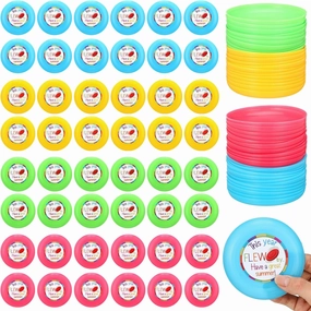 48 Pcs End of The Year Student Gifts Kids Flying Discs Bulk 3.4 Inch Small Flying Disks Flyer with Sticker Outdoor Lawn Playing Game for Kids Discs Students Children Teaching School Favors