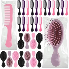 48 Pcs Mini Hair Brush and Combs Set Bulk for Homeless Individually Wrapped Curly Thick Long Smoothing Hair Brush for Women Men Kids Hotel Nursing Charity(Multicolor)