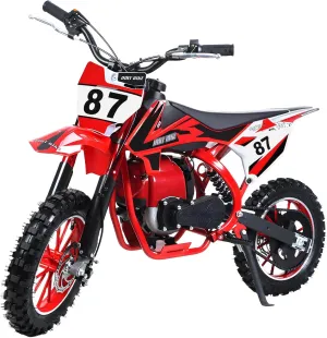 49cc Gas Powered Dirt Bike,4-Stroke Kids Off Road Motorcycle,Gas Power Motocross,Beach Off Road Mini Bike with Shock Absorption Springs,Children Pocket Bike with Disc Brakes Red
