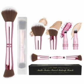4 in 1 Makeup Brush Set - All in One Powder/Blush, Foundation, Blending & Eyeshadow Brushes, Compact & Travel Essential