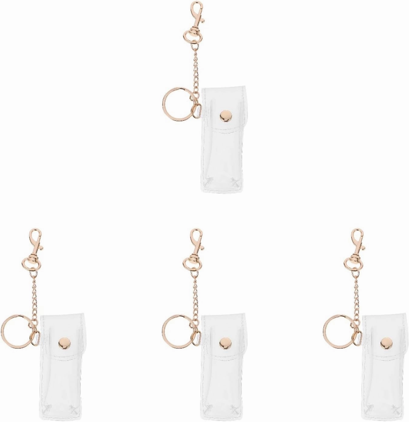 4 Pack Pvc Holder Keychain, Transparent Lip Balm Sleeve with Golden Key Rings, Universal Size for Lipstick, Clear Design for Women, 3.42 X 1.29 X 3.93 Inch