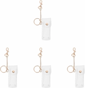 4 Pack Pvc Holder Keychain, Transparent Lip Balm Sleeve with Golden Key Rings, Universal Size for Lipstick, Clear Design for Women, 3.42 X 1.29 X 3.93 Inch
