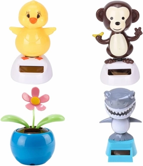 4 Pcs Window Sun Catcher Solar Powered Dancing Animal Swinging Animated Bobble Dancer Toy Car Decor, Solar Window Toys Flower Shark Monkey Chicken Portable Suncatchers(Random Flower Style)