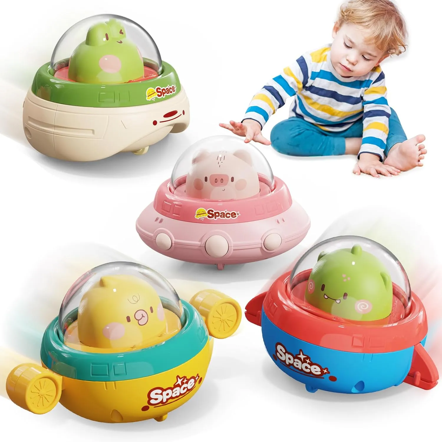 4PCS Animal Car Toys for Toddlers 1-3,Press and Go Car Toys for Ages 0-2,Baby Toys 6-12-18 Months,Spaceship 1 Year Old Boy Toys,First Birthday Gifts Infants Toys for 1 Year Old Boy & Girl
