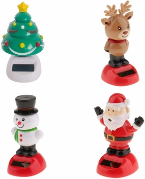 4pcs Solar Powered Toys Christmas Solar Toys Dancing Ornaments Snowman/Santa/Reindeer/Xmas Nodding Solar Toys for Home/Office/Car/Window Ornaments