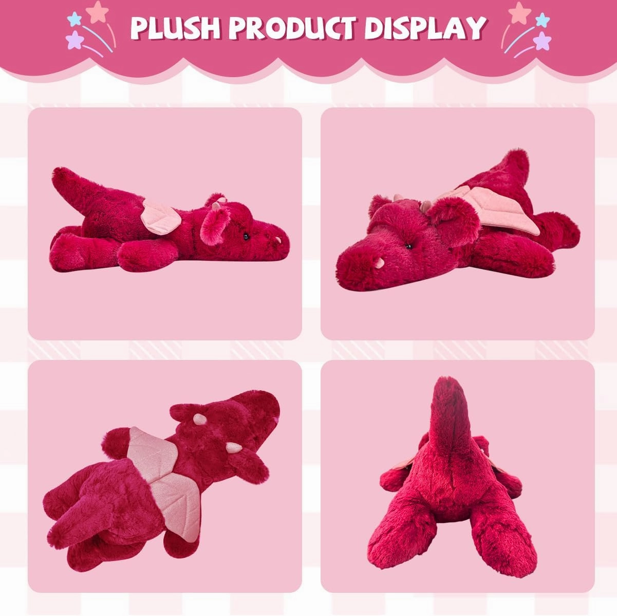 4Pounds Dragon Stuffed Animal 23.6" Weighted Stuffed Animals Soft Giant Red Stuffed Dragon Plush Toy Weighted Dragon Stuffy Plushies Sleeping Body Pillow for Kids Baby Birthday Gifts