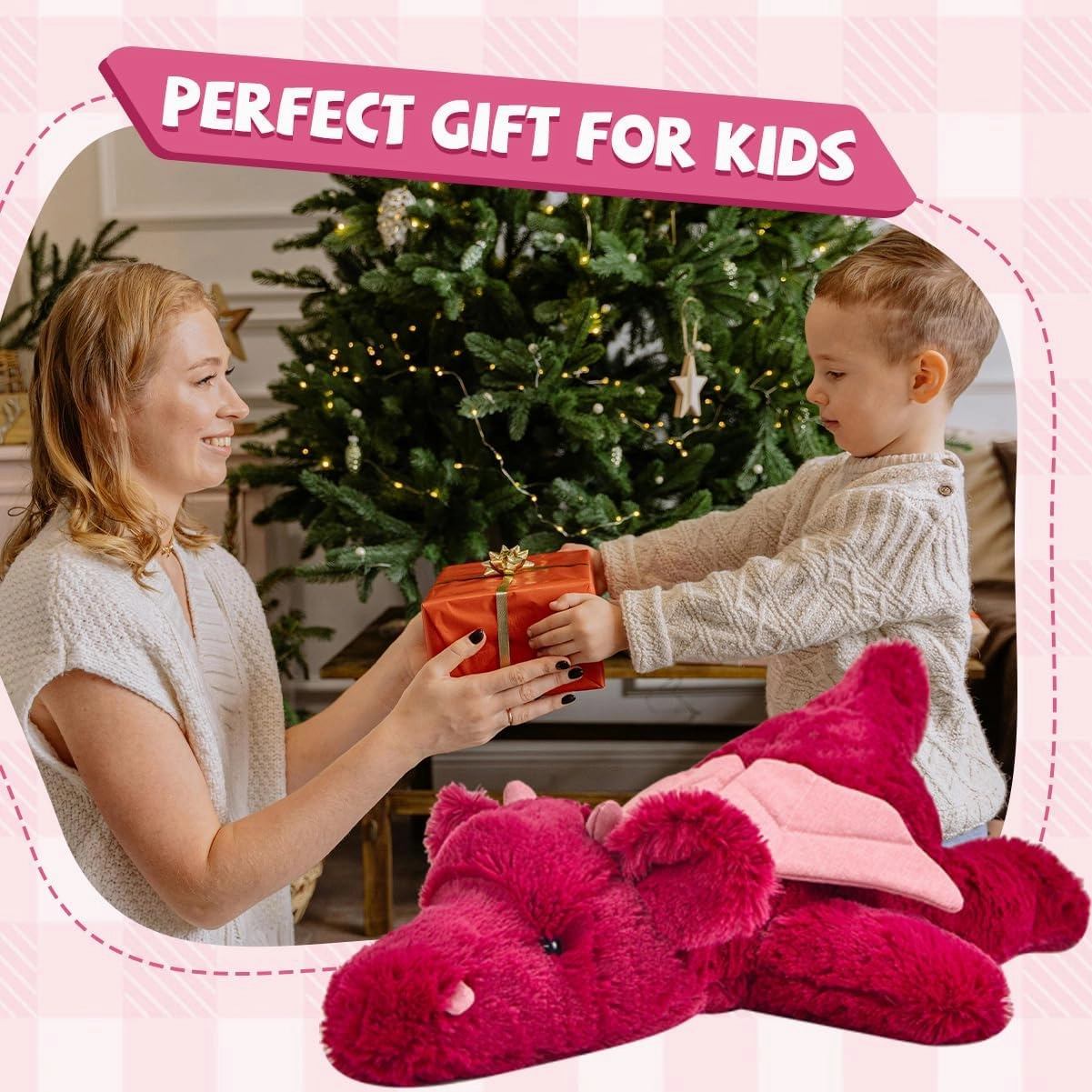 4Pounds Dragon Stuffed Animal 23.6" Weighted Stuffed Animals Soft Giant Red Stuffed Dragon Plush Toy Weighted Dragon Stuffy Plushies Sleeping Body Pillow for Kids Baby Birthday Gifts