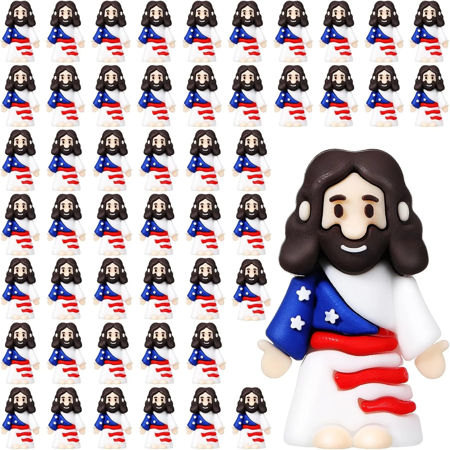 50 Pcs Mini Jesus Figurine Toy Bulk Little Original Design Rubber Jesus Figurine Toy Hide and Seek Religious Party Gift Sunday School Craft Christening Party Gift