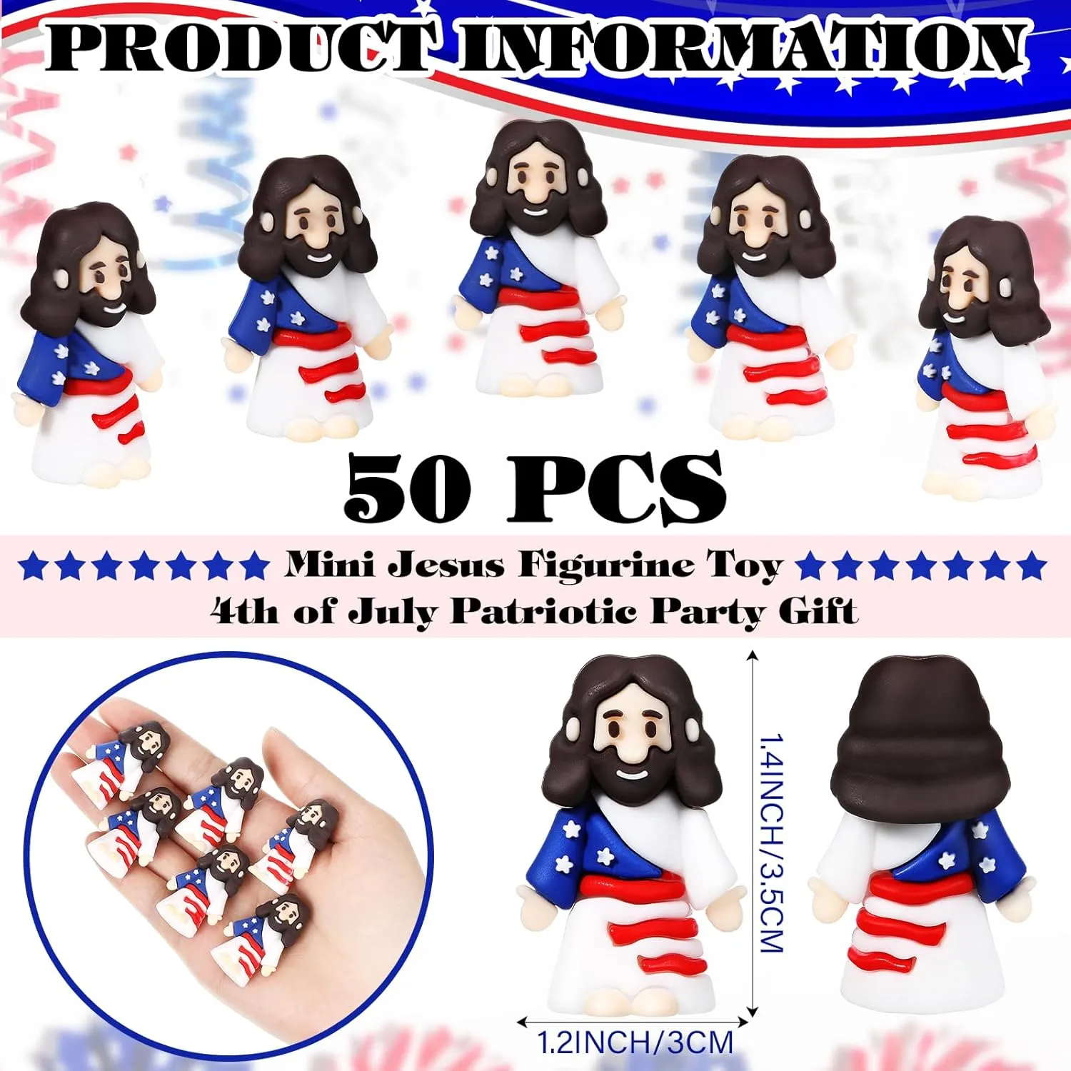 50 Pcs Mini Jesus Figurine Toy Bulk Little Original Design Rubber Jesus Figurine Toy Hide and Seek Religious Party Gift Sunday School Craft Christening Party Gift