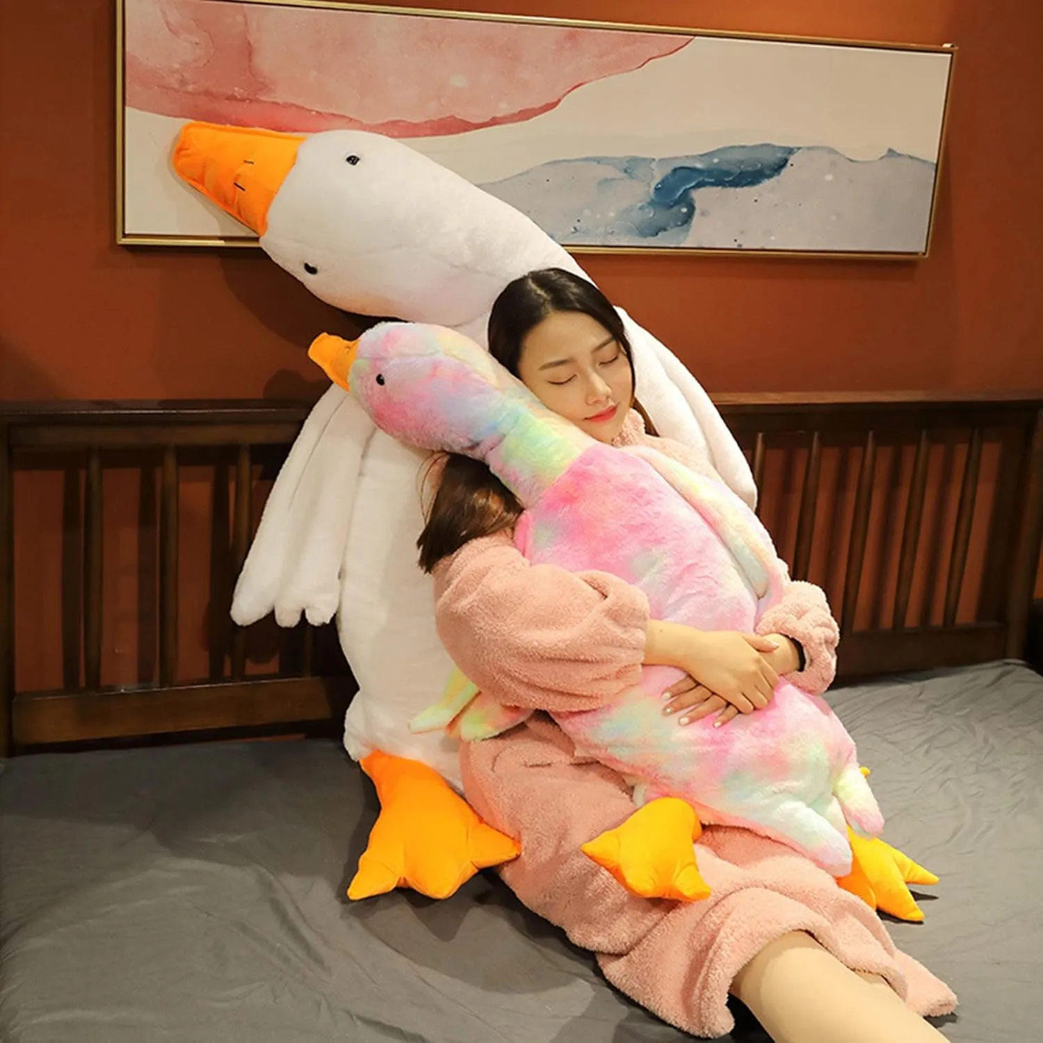 50/90cm Giant Goose Stuffed Animals Plush Toys Soft Pillow Cushion Cute Goose Plush Toy Stuffed Animals Toy Gifts for Kids Adults Pink 90 cm