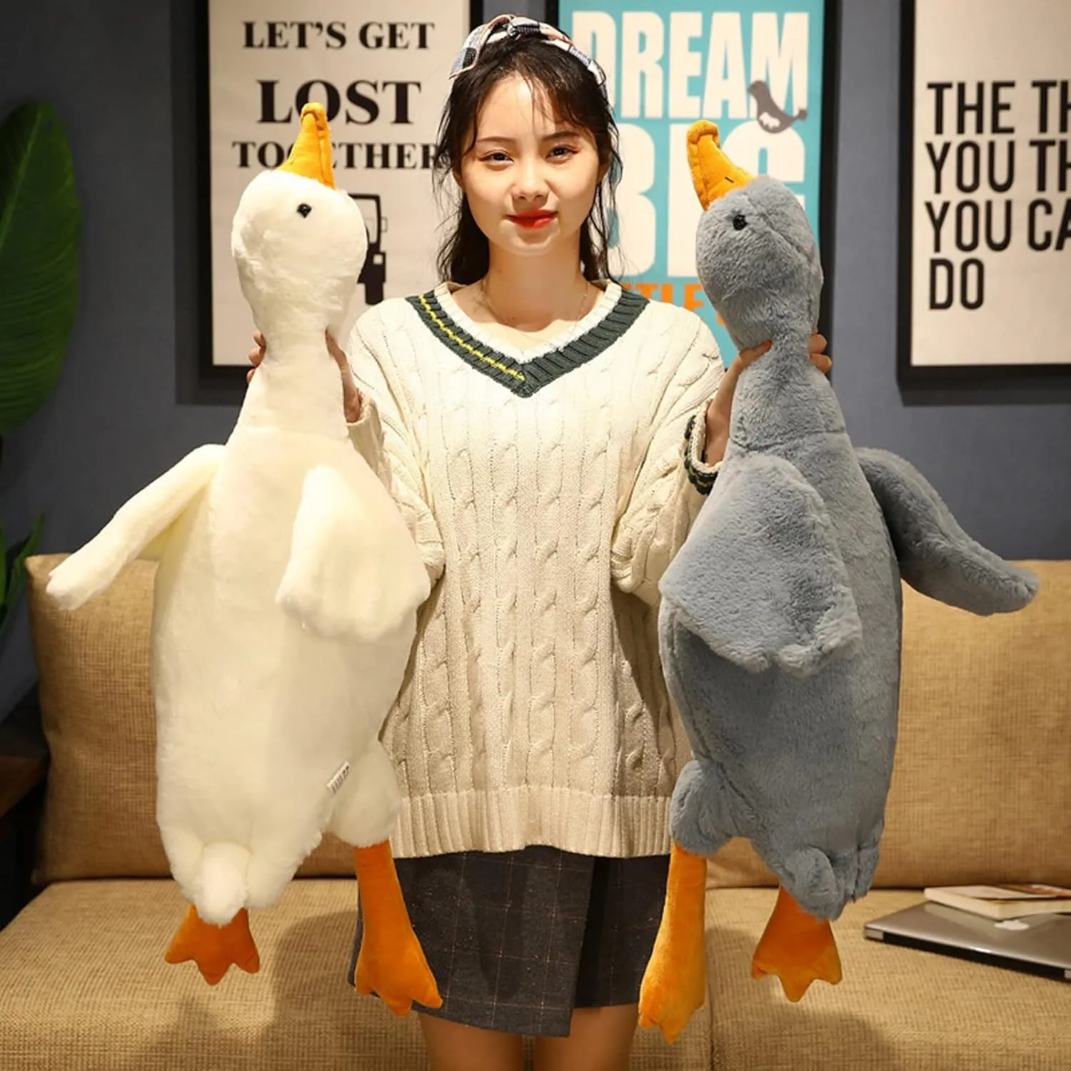 50/90cm Giant Goose Stuffed Animals Plush Toys Soft Pillow Cushion Cute Goose Plush Toy Stuffed Animals Toy Gifts for Kids Adults Pink 90 cm