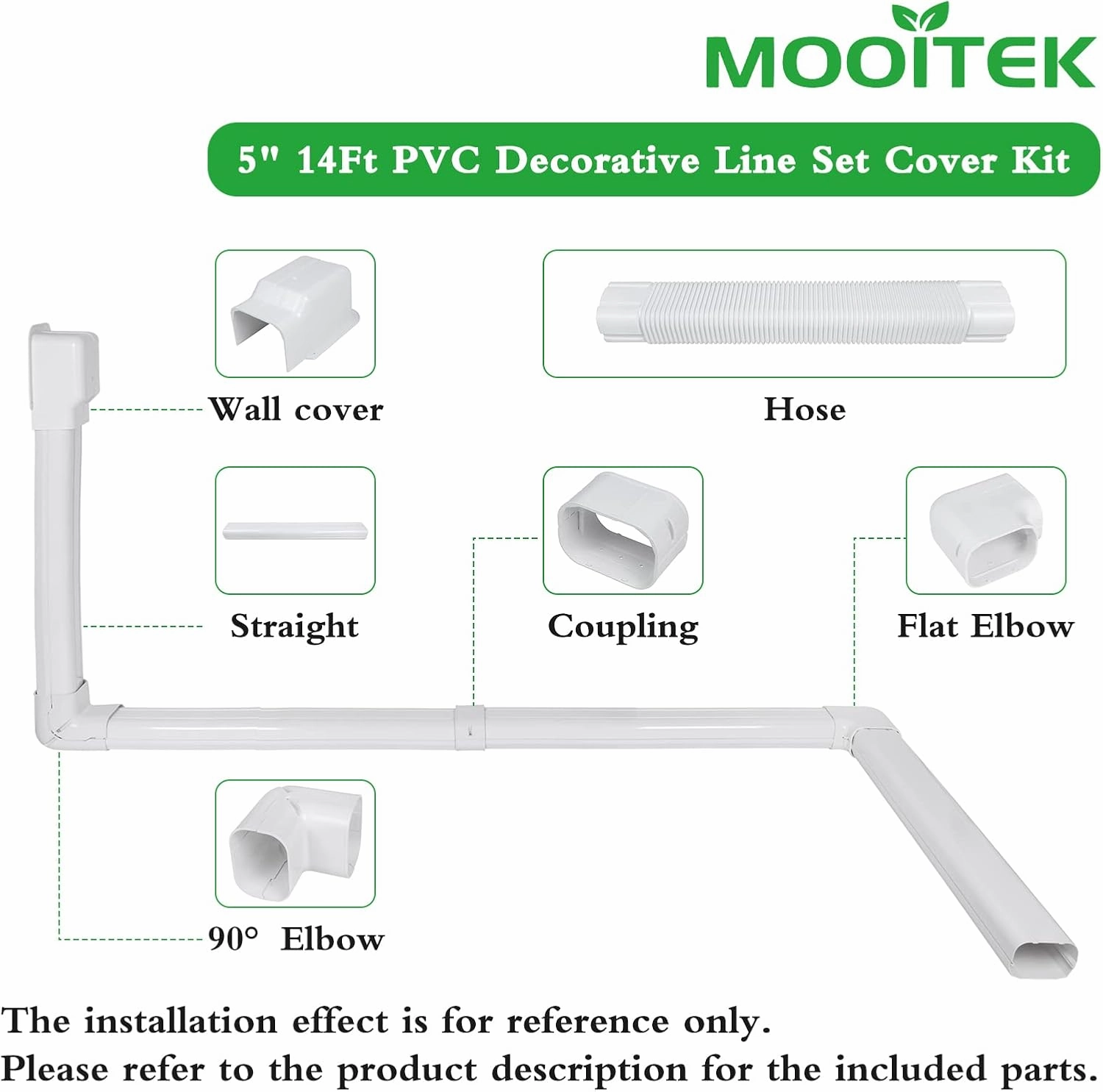 5" 17Ft PVC Decorative Line Set Cover Kit for Ductless Mini Split Air Conditioners 17FT Line Set Cover for Heat Pump System and Central AC(Total Length 17Ft), White